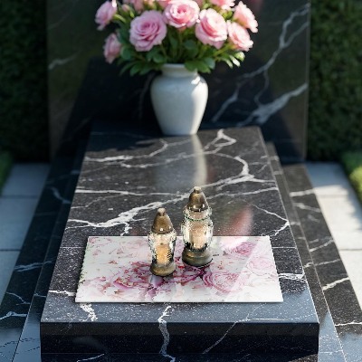 Glass candle plate decorative Bouquet of peonies