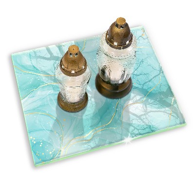 Grave candle coaster decorative Blue and gold abstraction