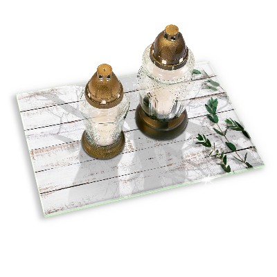 Glass candle plate decorative Old boards and leaves