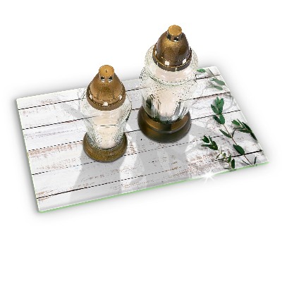 Glass candle plate decorative Old boards and leaves