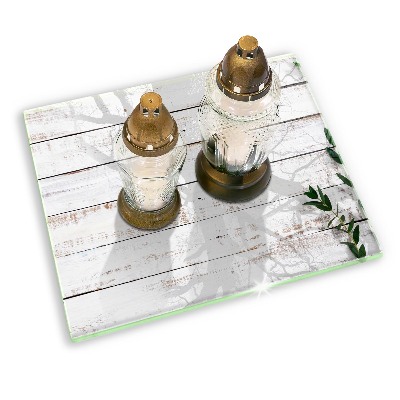 Glass candle plate decorative Old boards and leaves