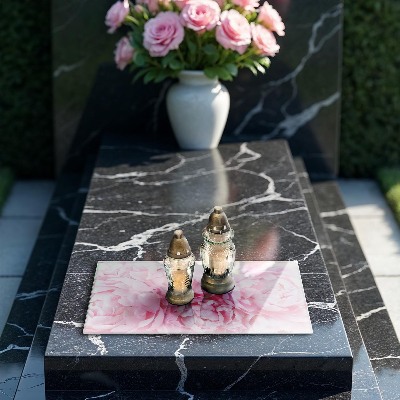 Glass candle plate decorative Delicate peonies