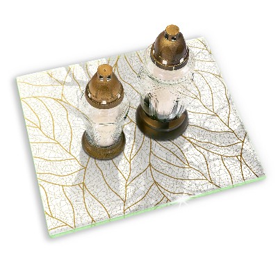 Glass candle plate decorative Line art pattern leaves