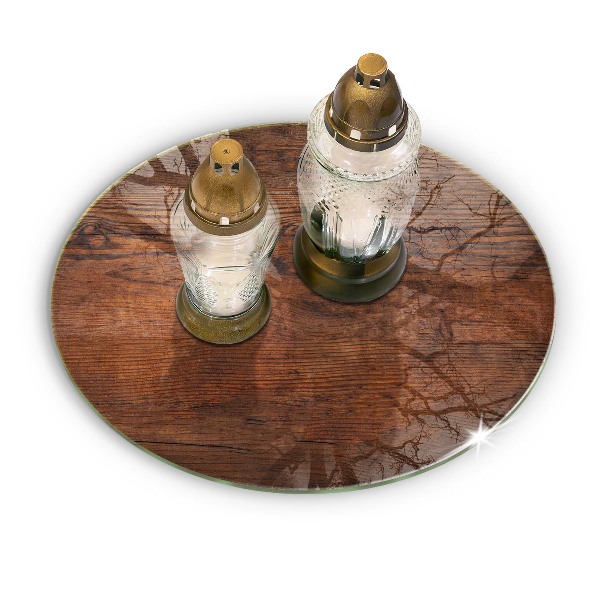 Glass candle plate Dark wood plank