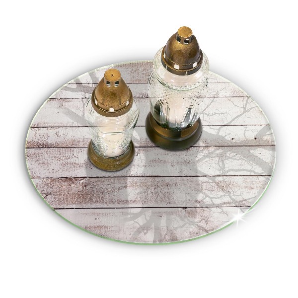 Glass candle plate Old wooden boards