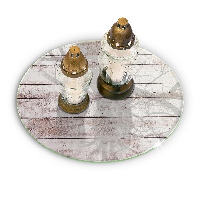 Glass candle plate Old wooden boards