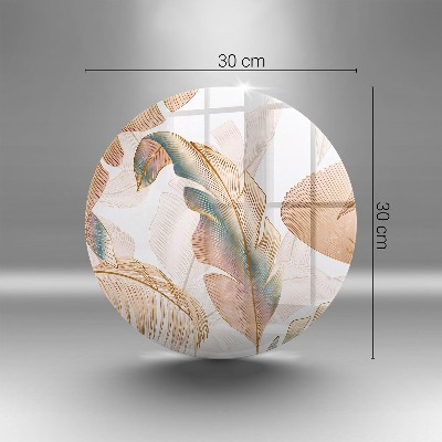 Glass candle plate Boho feathers and leaves