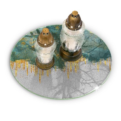 Glass candle plate Abstraction with gold