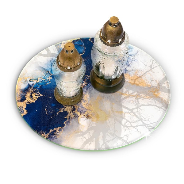 Glass candle plate Abstraction with blue