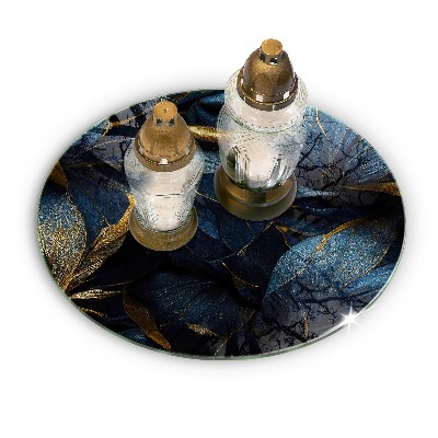 Grave candle plate Decorative leaves with gold