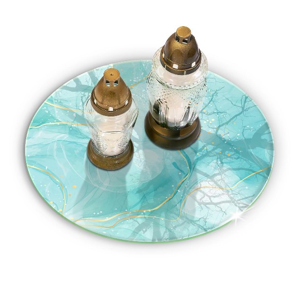 Glass candle plate Blue and gold abstraction