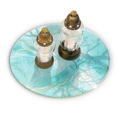 Glass candle plate Blue and gold abstraction