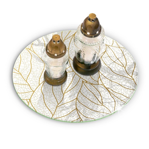 Grave candle plate Line art pattern leaves
