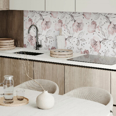 Rectangular bathroom wall panel Floral motif in watercolor style