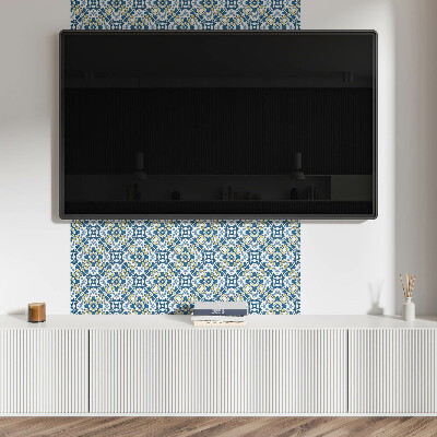 Rectangular wall panel Geometric motif with a floral accent