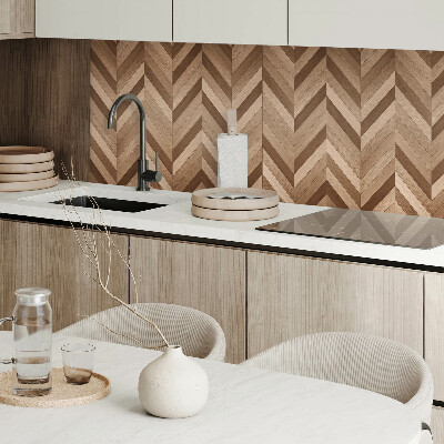 Rectangular bathroom wall panel Herringbone motif with wooden accent