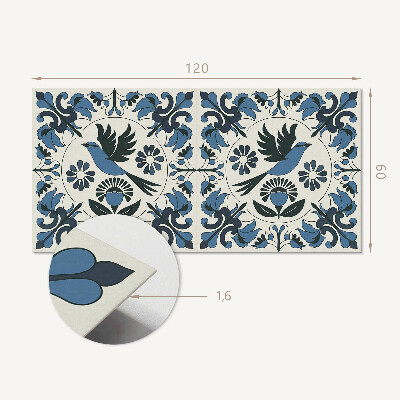 Rectangular wall panel Bird motif among colorful flowers