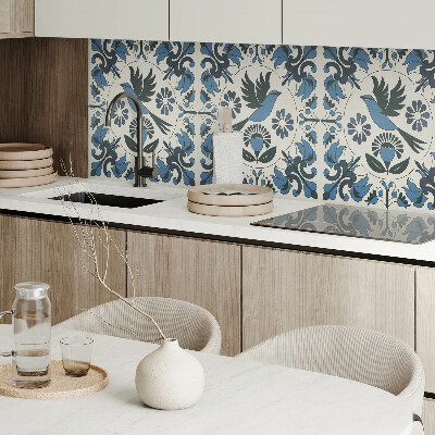 Rectangular wall panel Bird motif among colorful flowers