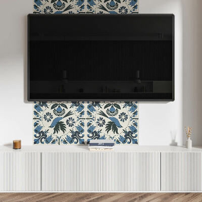 Rectangular wall panel Bird motif among colorful flowers
