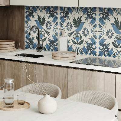 Rectangular wall panel Bird motif among colorful flowers