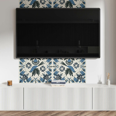 Rectangular wall panel Bird motif among colorful flowers