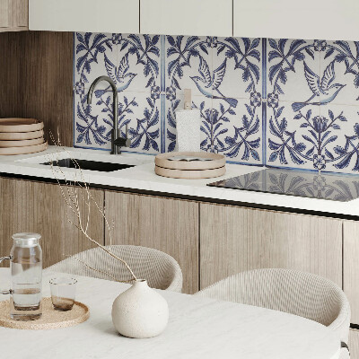Rectangular bathroom wall panel Bird motif among the greenery