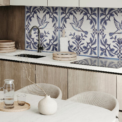 Rectangular bathroom wall panel Bird motif among the greenery