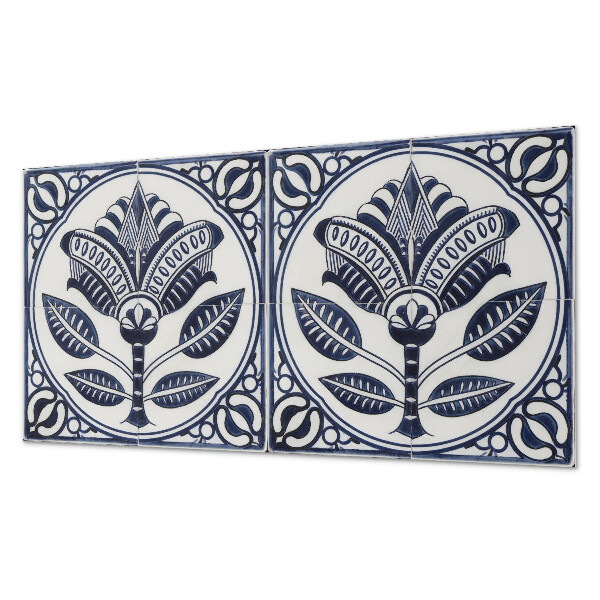 Rectangular decorative wall panel Floral motif in ceramic style