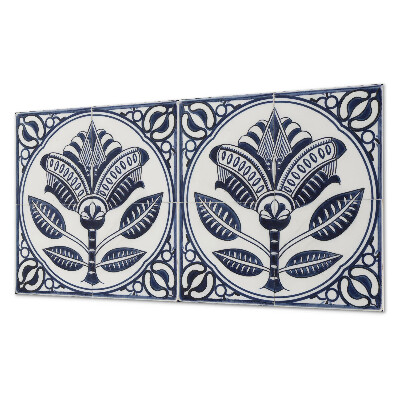Rectangular decorative wall panel Floral motif in ceramic style
