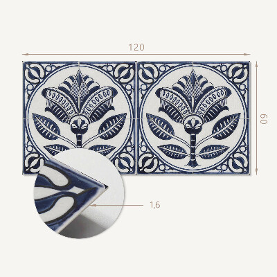 Rectangular decorative wall panel Floral motif in ceramic style