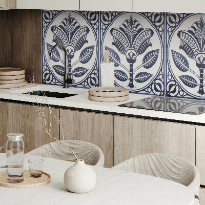 Rectangular decorative wall panel Floral motif in ceramic style