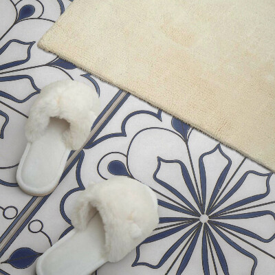 Rectangular bathroom wall panel Floral motif in ceramic style