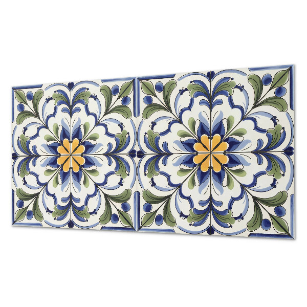 Rectangular decorative wall panel Floral motif in a ceramic style