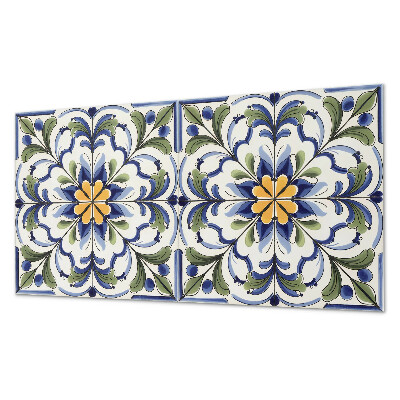 Rectangular decorative wall panel Floral motif in a ceramic style