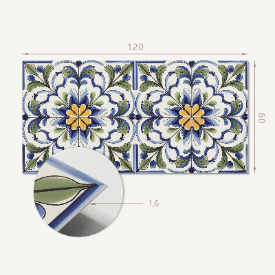 Rectangular decorative wall panel Floral motif in a ceramic style