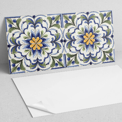 Rectangular decorative wall panel Floral motif in a ceramic style