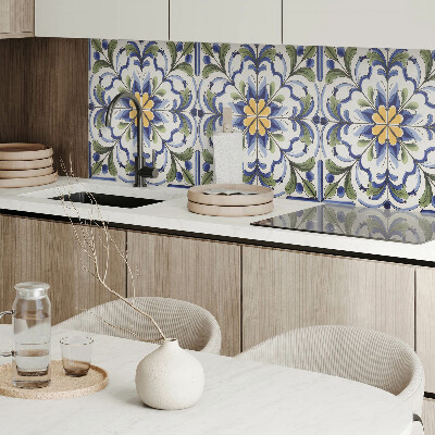 Rectangular decorative wall panel Floral motif in a ceramic style