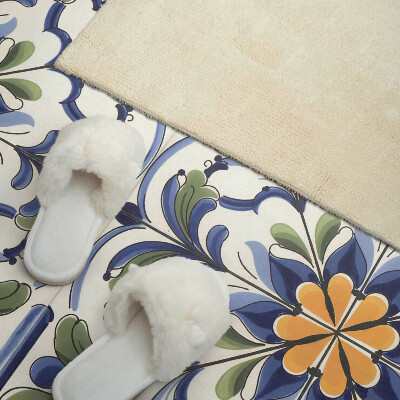 Rectangular decorative wall panel Floral motif in a ceramic style