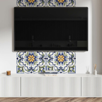 Rectangular decorative wall panel Floral motif in a ceramic style