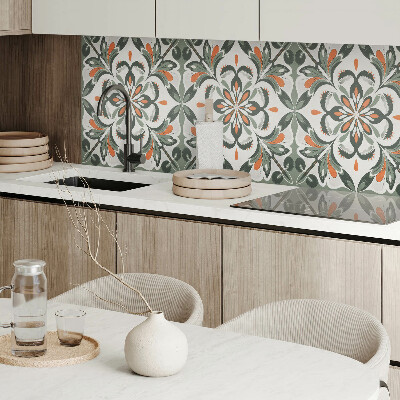 Rectangular bathroom wall panel Floral motif with green leaves