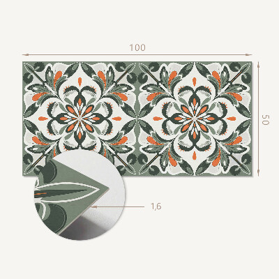 Rectangular bathroom wall panel Floral motif with green leaves