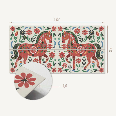 Rectangular decorative wall panel Floral motif with a horse