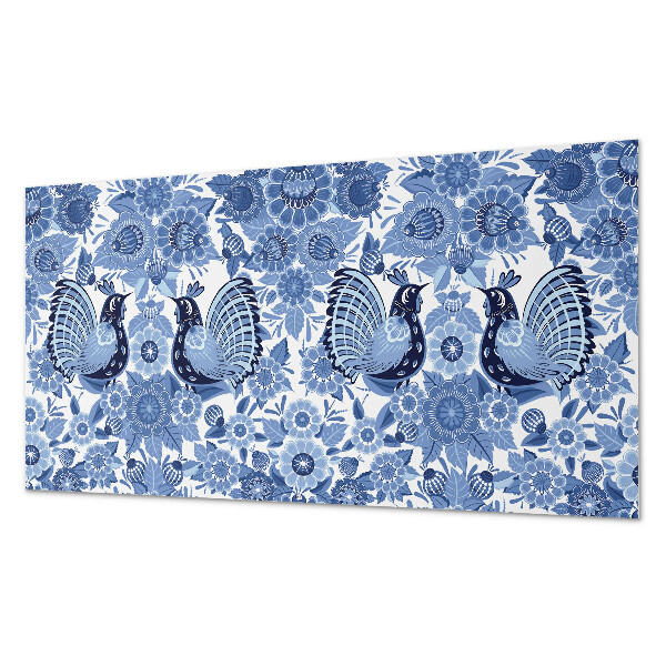 Rectangular wall panel Birds and flowers motif