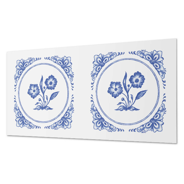 Rectangular bathroom wall panel Floral motif in a circle