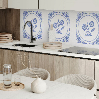 Rectangular bathroom wall panel Floral motif in a circle
