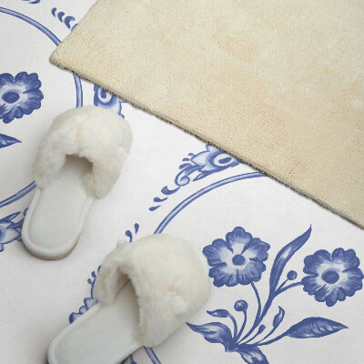 Rectangular bathroom wall panel Floral motif in a circle