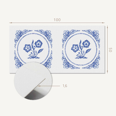 Rectangular bathroom wall panel Floral motif in a circle