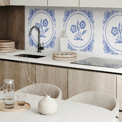 Rectangular bathroom wall panel Floral motif in a circle