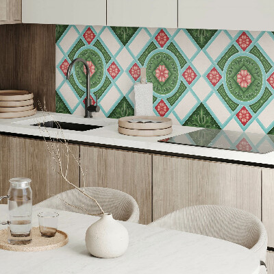 Rectangular bathroom wall panel Floral motif in a rhombus arrangement