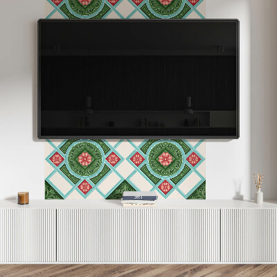 Rectangular bathroom wall panel Floral motif in a rhombus arrangement